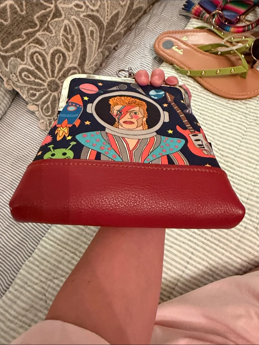 Space oddity/Ziggy Stardust /David Bowie Wristlet with crimson leather